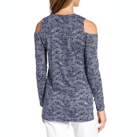New! MICHAEL KORS Women's Cold Shoulder Blue Paisley Print Top Blouse 3X Plus - Picture 6 of 7